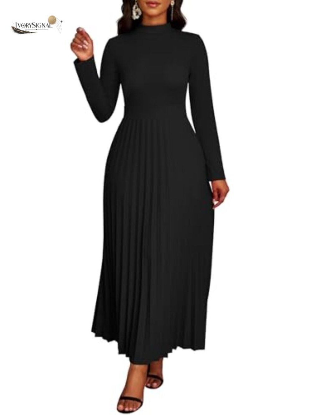 Maxi Long Dress for Women Pleated Church Empire Waist Sleeve